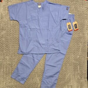 Cherokee Workwear Originals Scrub Set Womens XS Ceil Blue V-Neck Top Cargo Pants